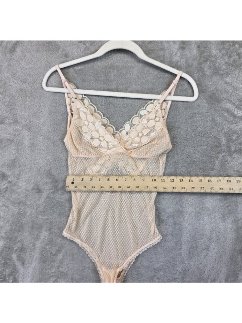 Aerie Bodysuit Womens M Beige Floral Lace Sheer Mesh Adjustable Strap Lined - Picture 7 of 8